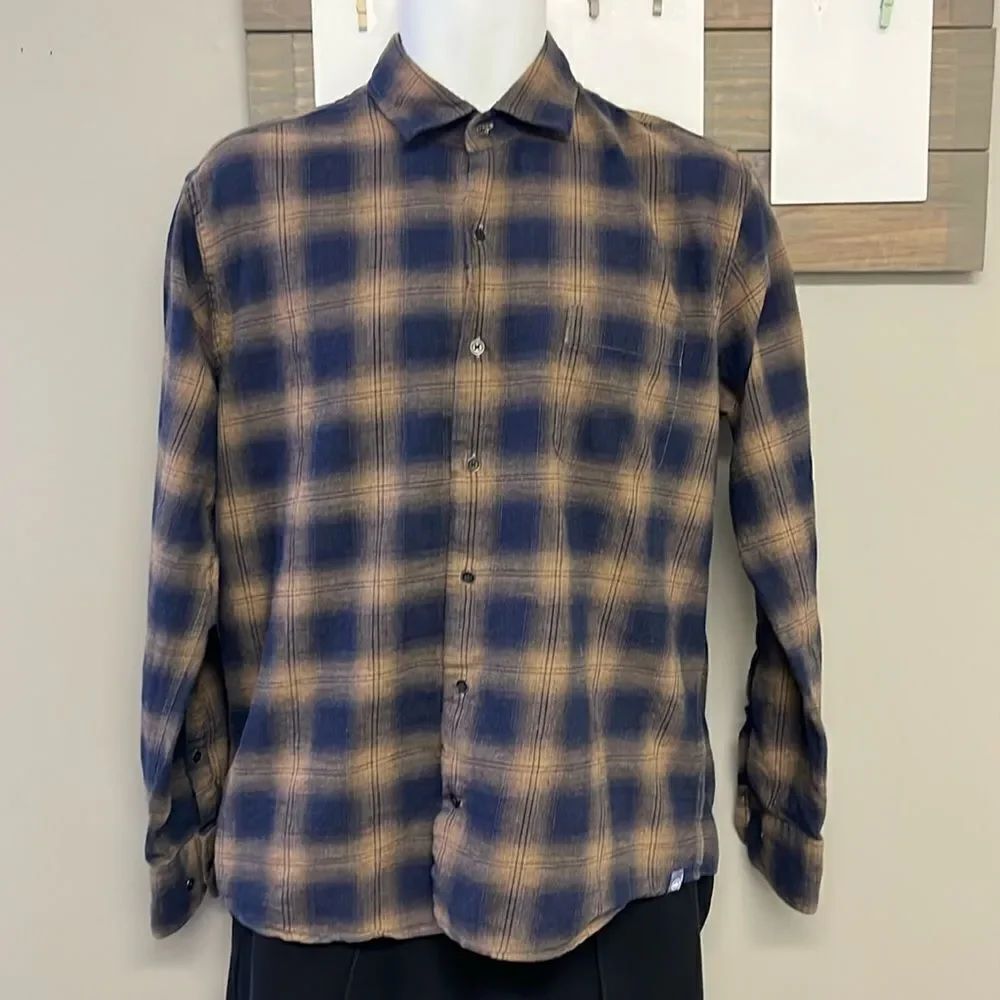 Peter Millar Men’s Plaid Button Collared Down Long Sleeve Pocket Shirt- Medium